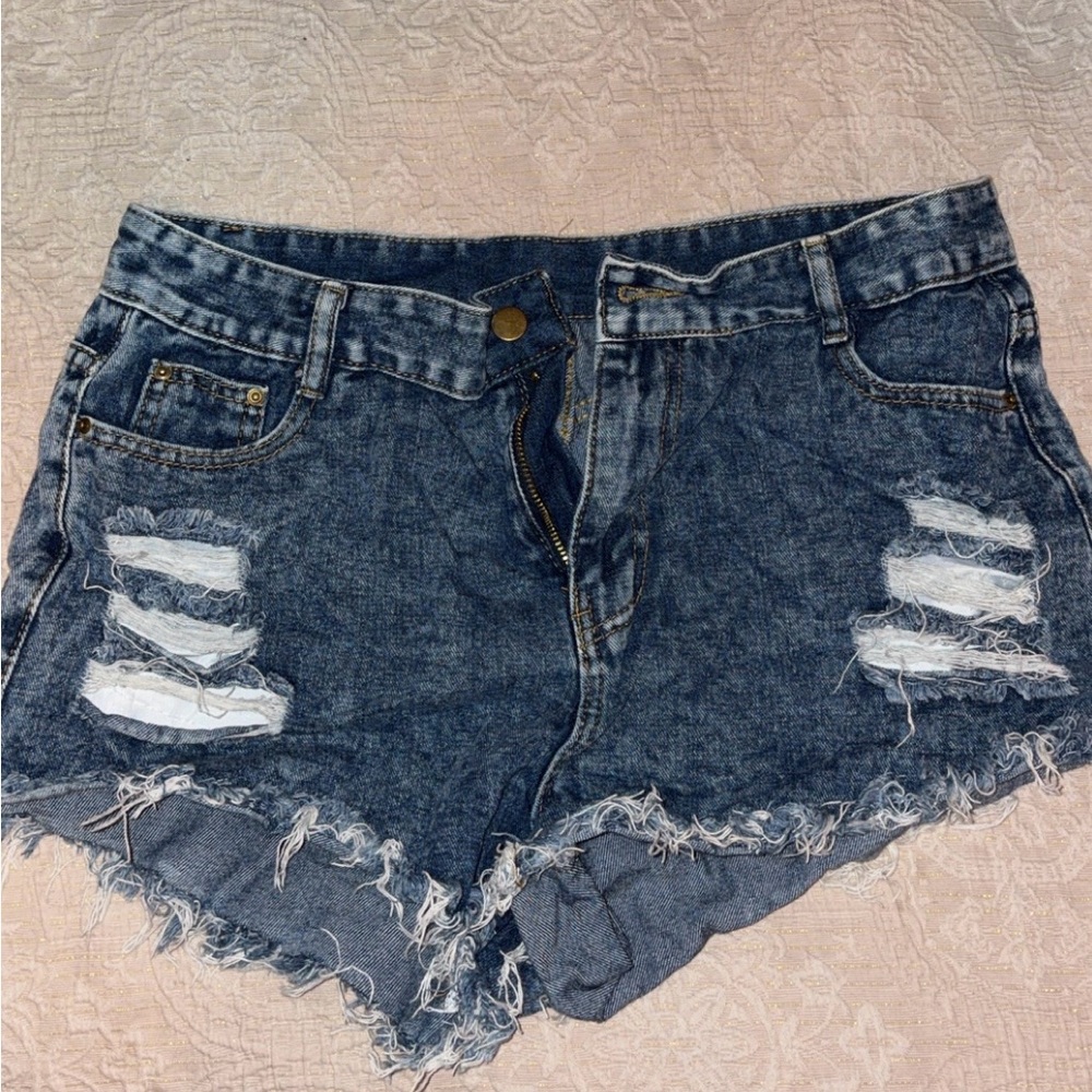 SHEIN Blue Distressed Jean Shorts